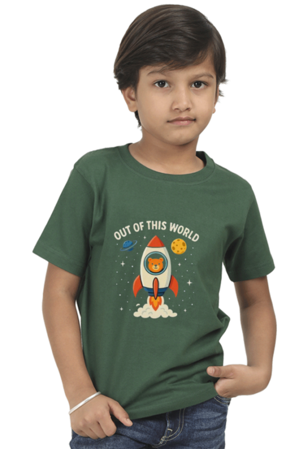 Bottle Green 🚀 Out of This World Kids' T-Shirt – Cool Space Theme Tee for Boys